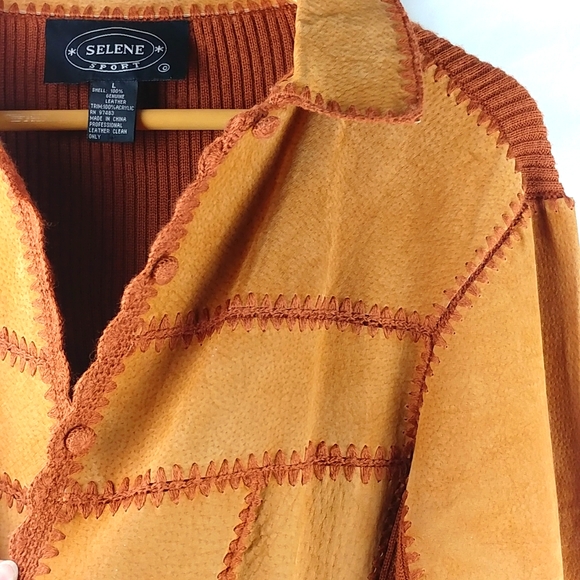 Selene Vintage Genuine Leather Panel Sweater Jacket #0110 - Picture 2 of 4